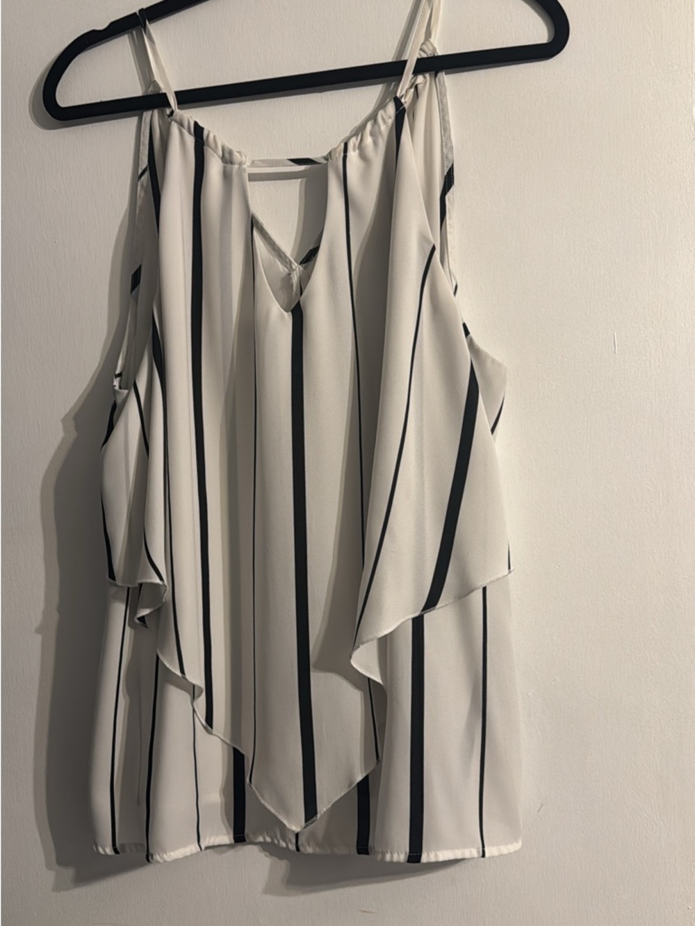 Striped Cold-Shoulder Layered Tank Top - White & Black